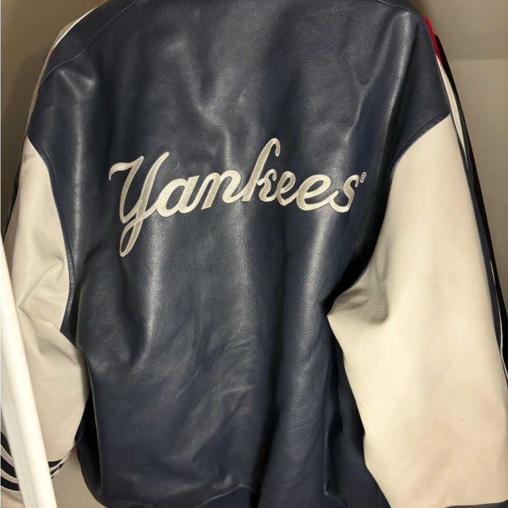 Blue and White Leather Jacket